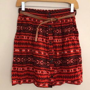 🆕2pc belted Woven Skirt! Button Front Elastic back! Removable belt! S